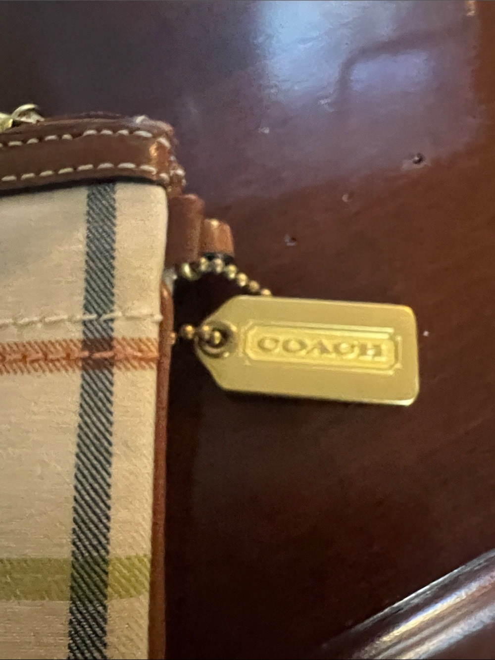 Coach Multicolor Plaid Canvas Wristlet with Leather Trim - Picture 6 of 6